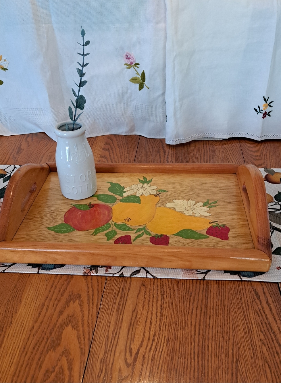 Hand-Painted Vintage Fruit Wood Serving Tray